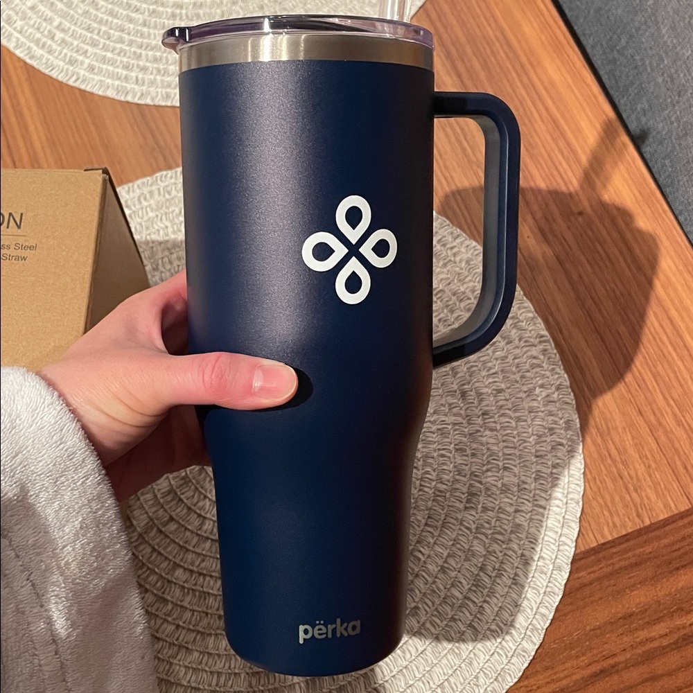 Stainless Steel Tumbler 40 oz Navy with Drinking Straws